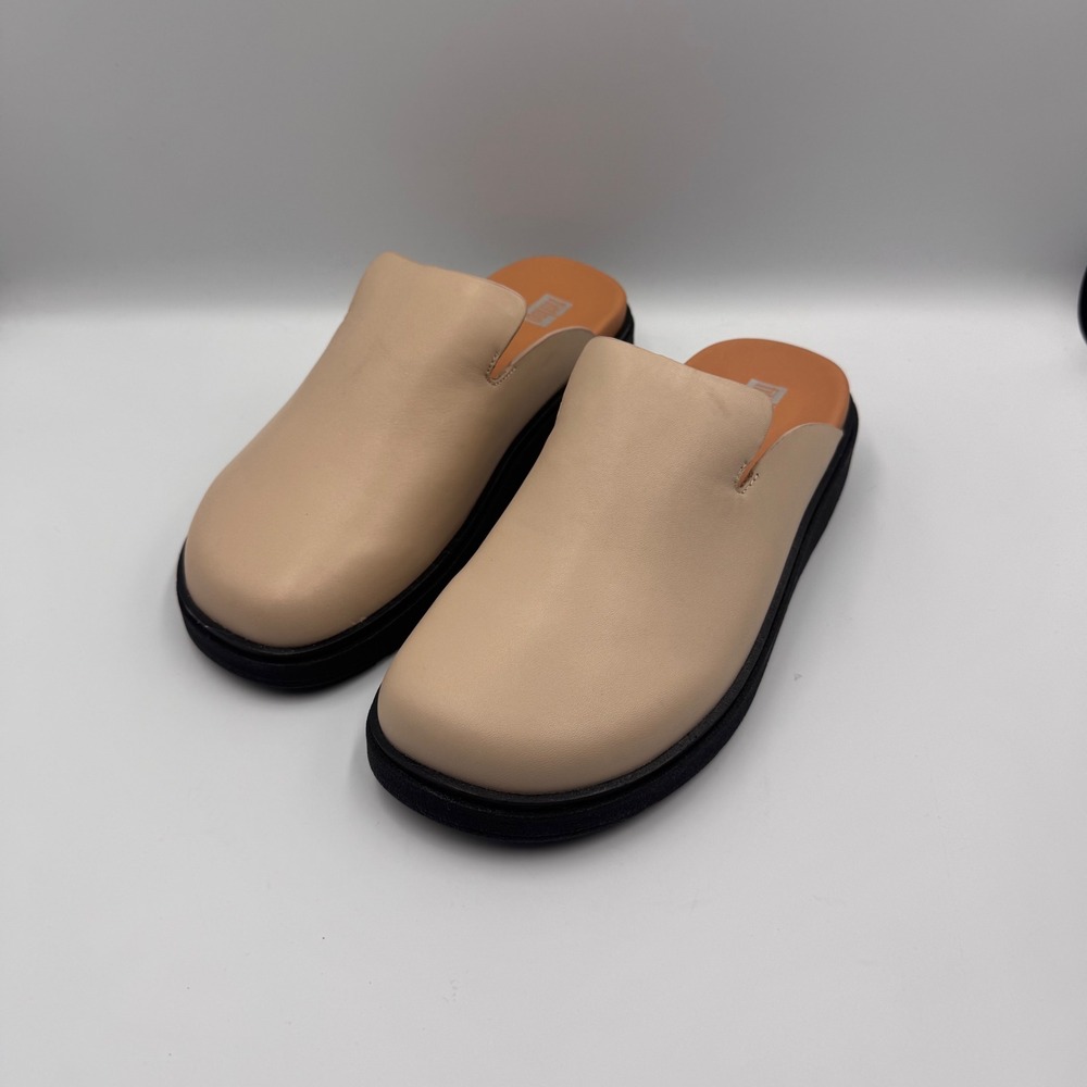 🤎NEW FitFlop Gen-FF Leather Mules Stone Beige Mix Platform Clog GK7-A48 Womens 7